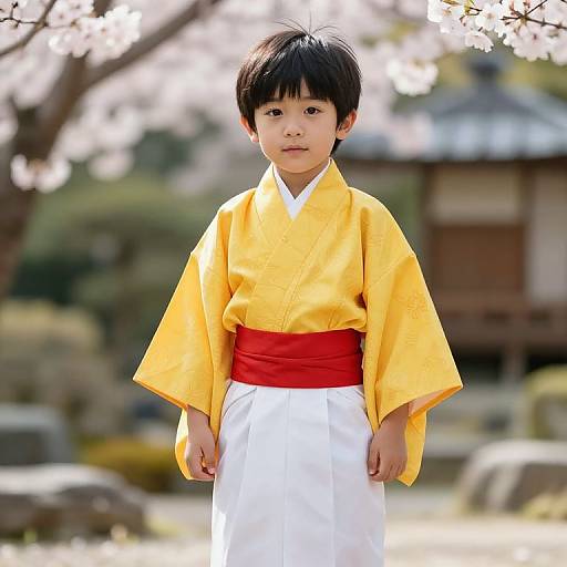 Young Boy in Vibrant Kimono