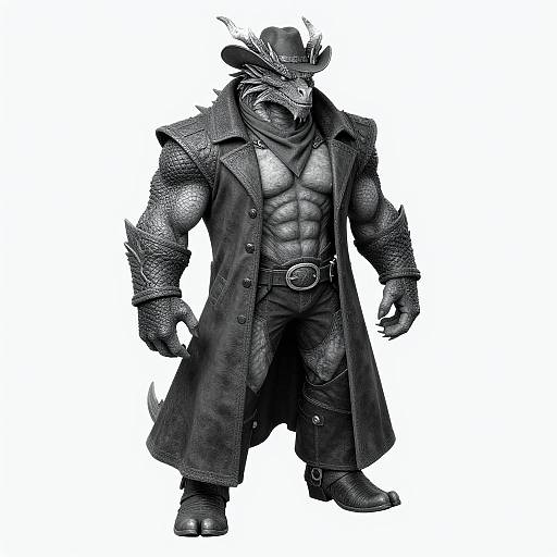 Muscular Anthro Dragon Cowboy Full Body
