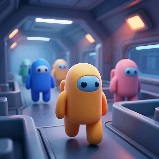 Among Us Characters in Spaceship Maze