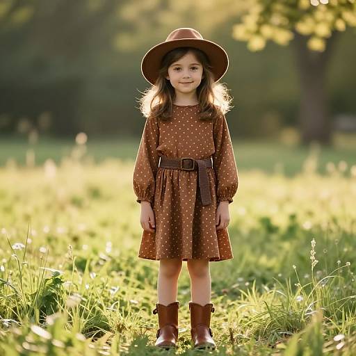 Young Girl in Rustic Countryside Meadow