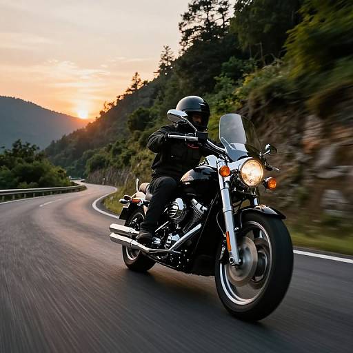 Sunset Motorcycle Ride on Mountain Road
