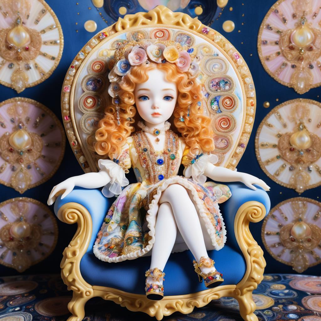 Whimsical Porcelain Doll in Klimt Style