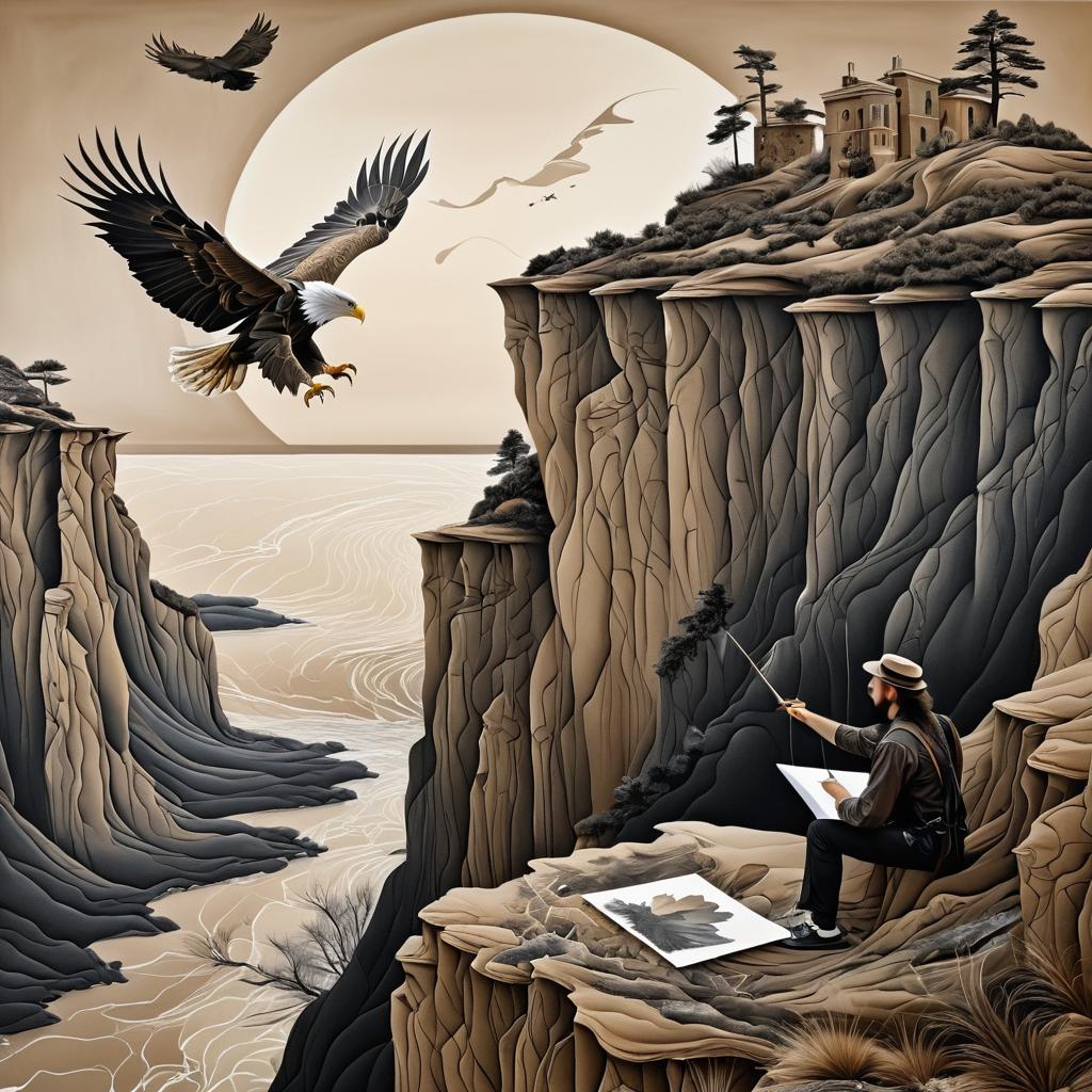 Surrealist Cliff Artist with Eagle