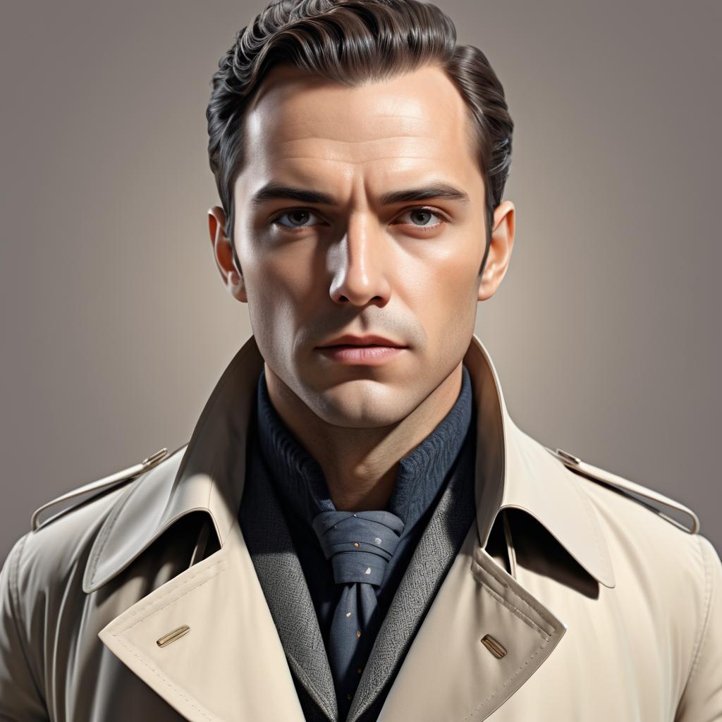 Calm Man in Classic Trench Coat Portrait