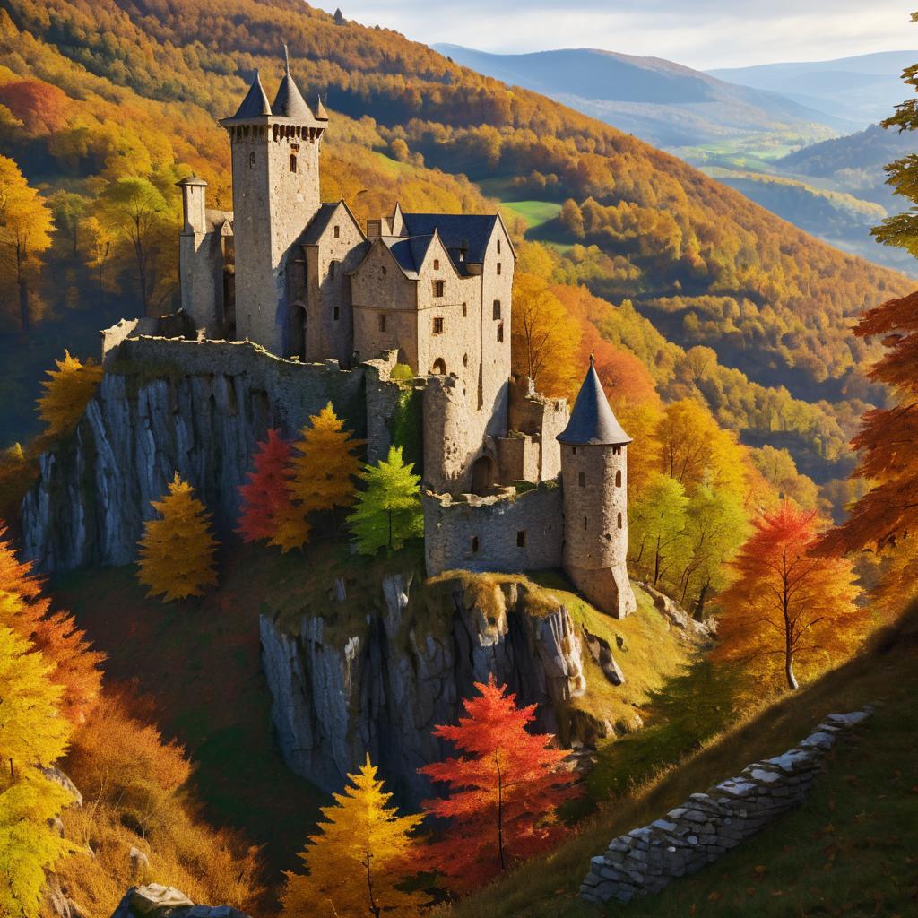 Autumn Castle Ruins with Vibrant Landscape