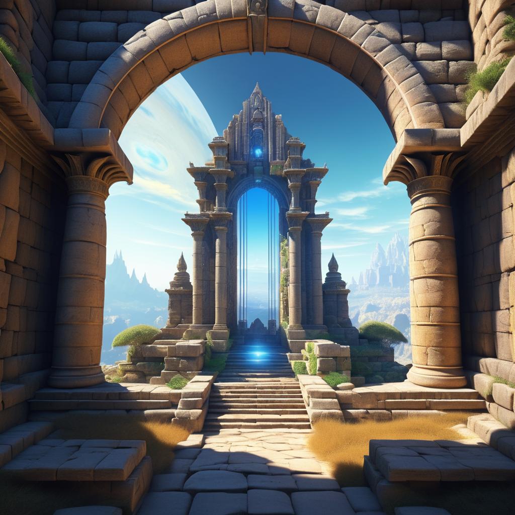 Fantasy Portal Above Ancient Temple Ruins