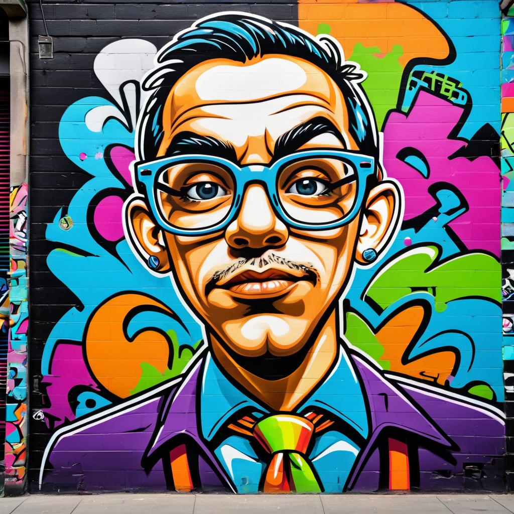 Colorful Cartoon Nerd Graffiti Art