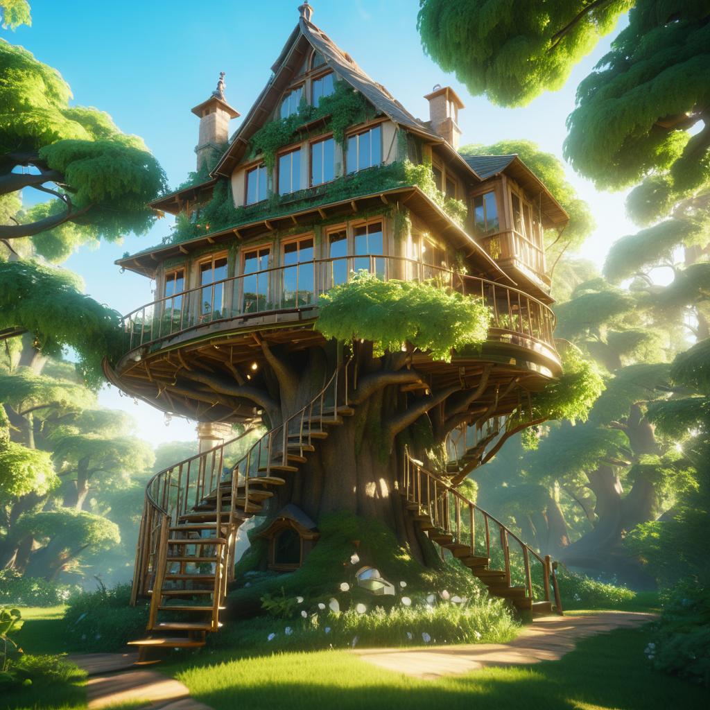 Whimsical Treehouse in Cinematic Light