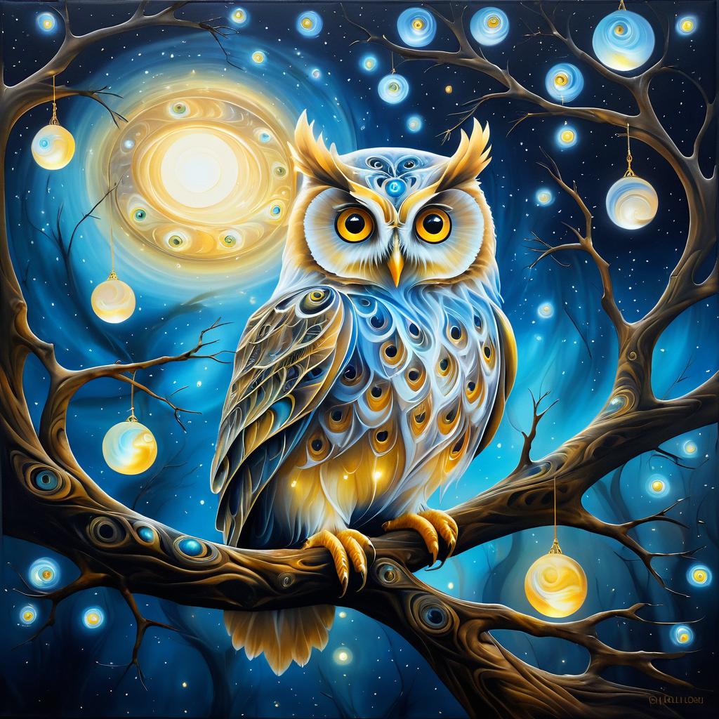 Dreamlike Owl in Surreal Oil Painting