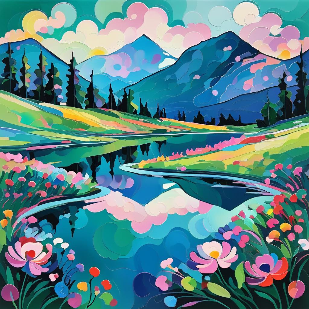 Kandinsky-Inspired Mountain Landscape Art