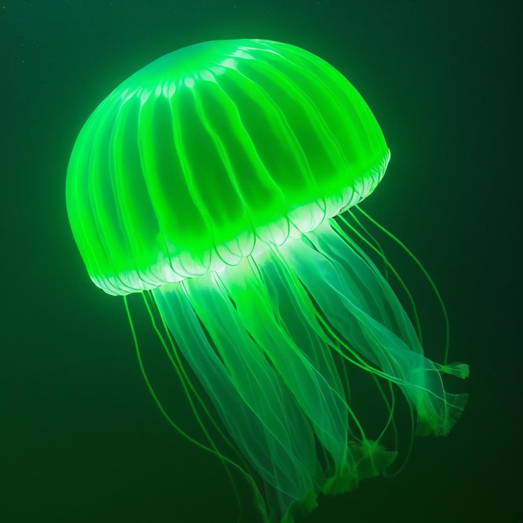 Glowing Green Jellyfish in Water