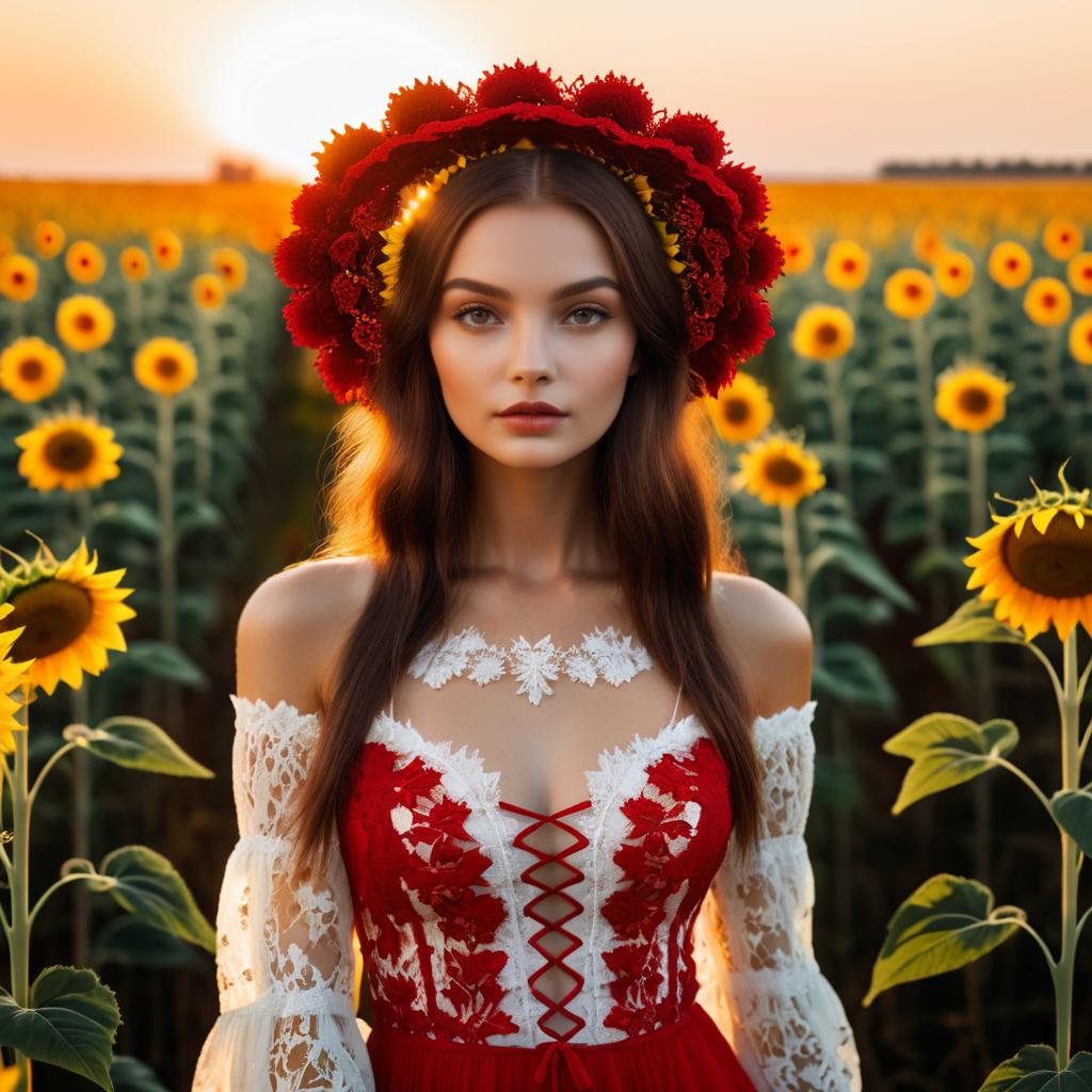 Stunning Ukrainian Woman in Sunflower Field