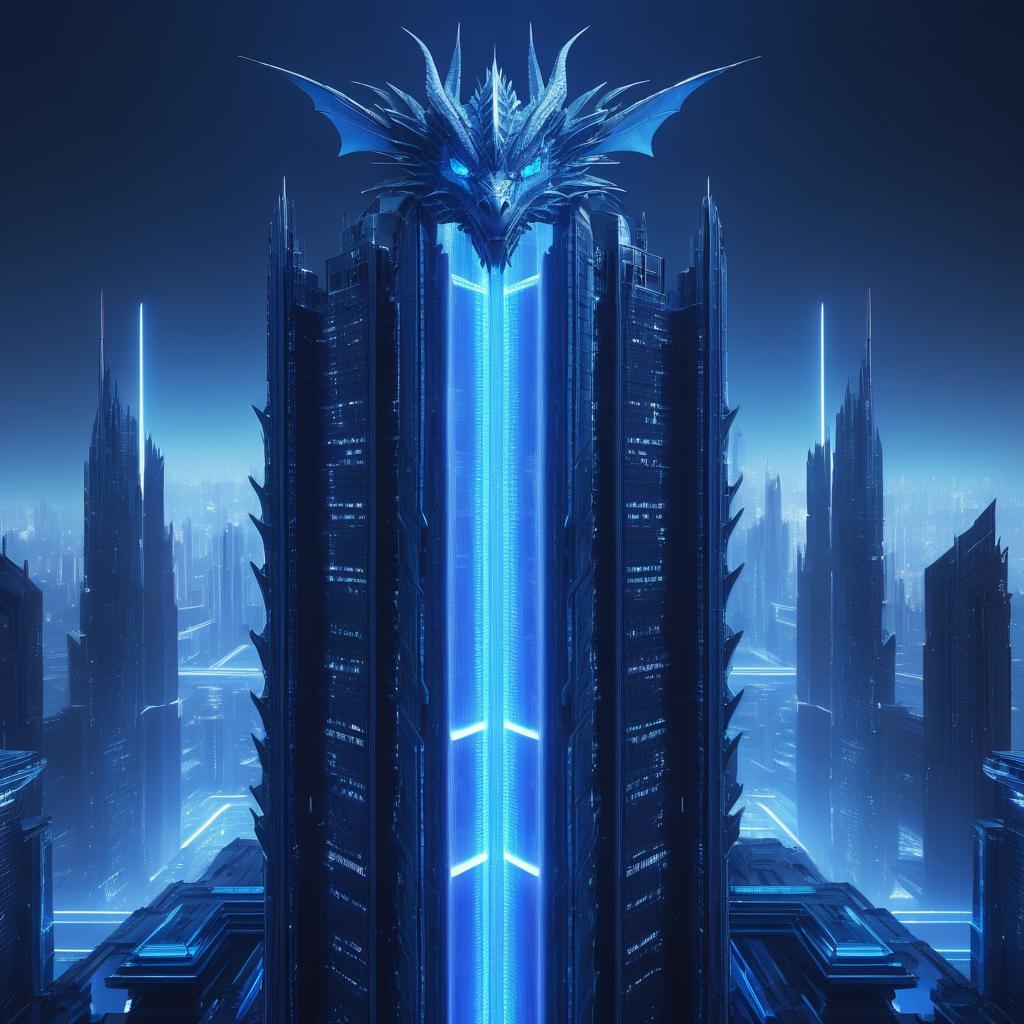 Cyberpunk Dragon on Futuristic Skyscraper