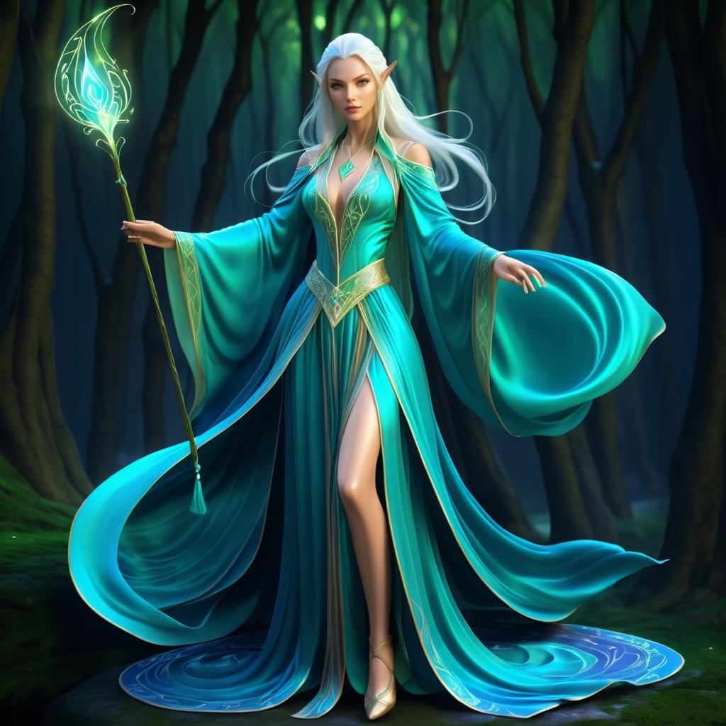 Elegant Elf Mage in Silk Robes