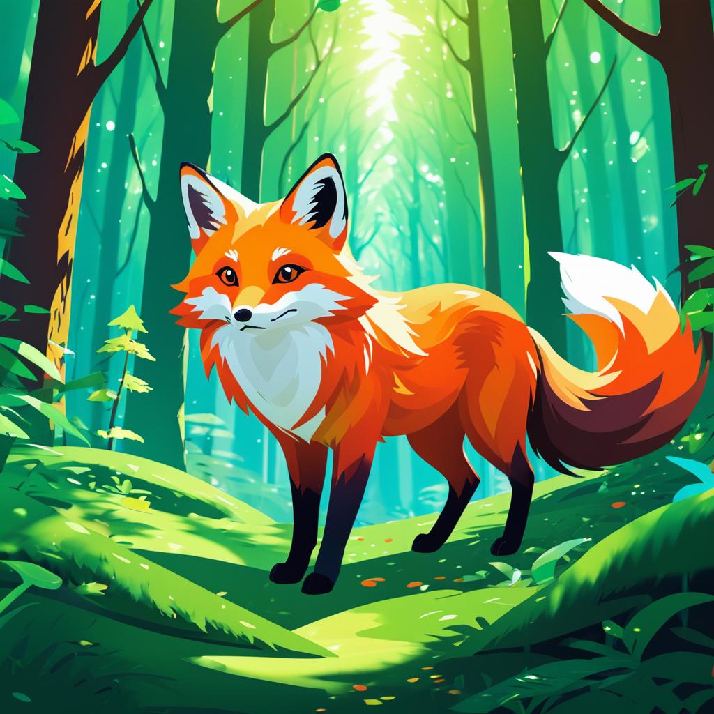 Playful Fox in Maximalist Forest Art