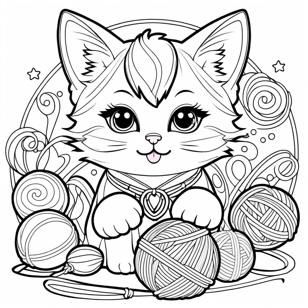 Kawaii Playful Kitten Coloring Page