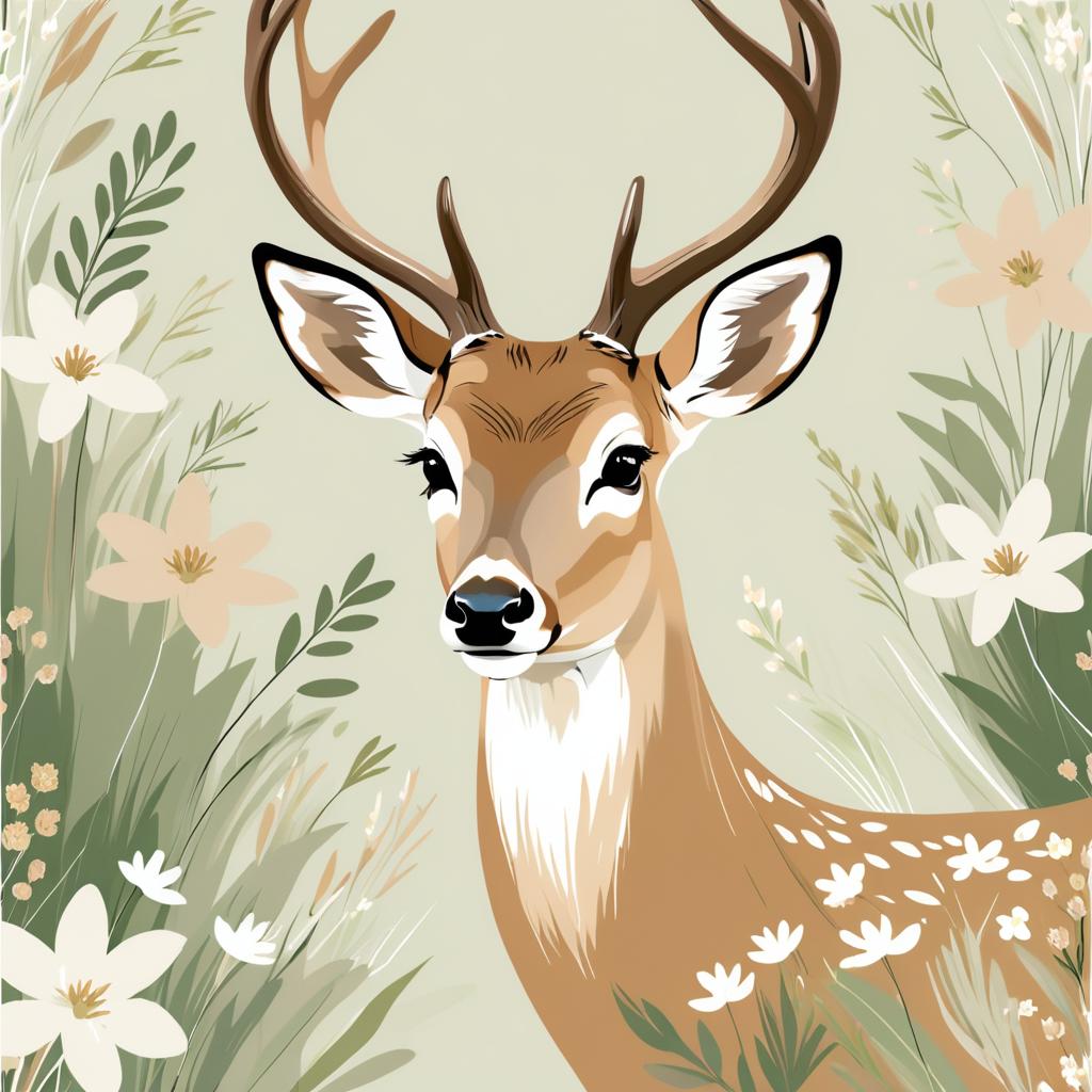 Gentle Deer Portrait with Wildflowers