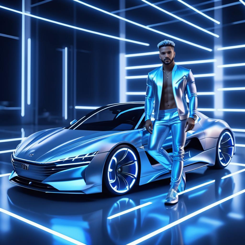 High-Fashion Male in Silver Sports Car