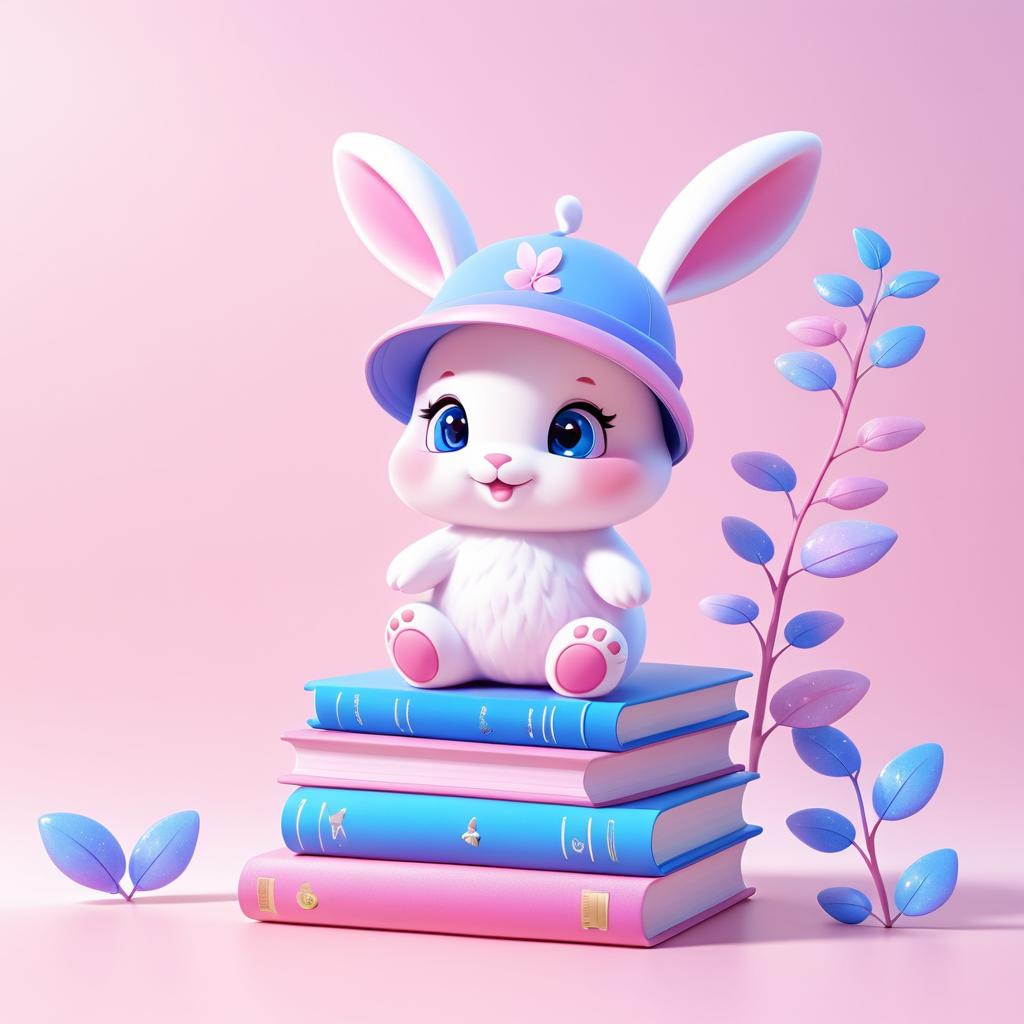 Adorable Bunny with Wings and Books