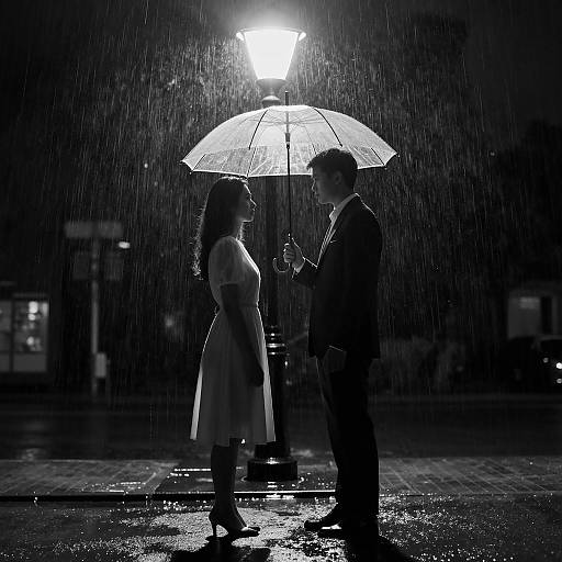 Romantic Rainy Night Under Umbrella