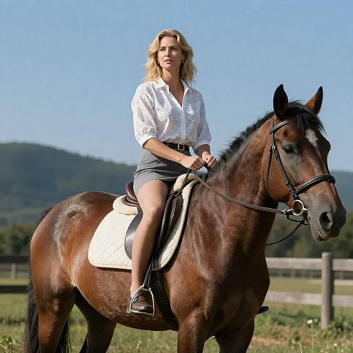 Elegant Woman on Horse Under Blue Sky