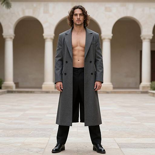 Man in Long Coat Courtyard Style