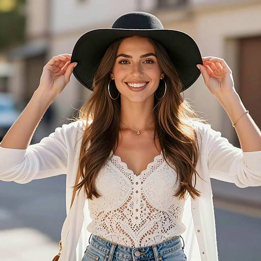 Radiant Young Woman in Sunlit Outfit