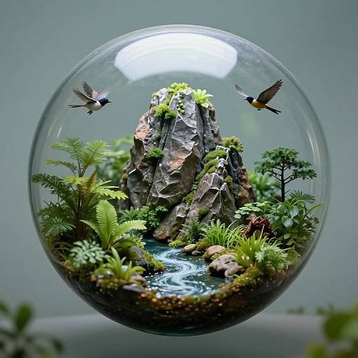 Miniature Ecosystem Inside Translucent Sphere
