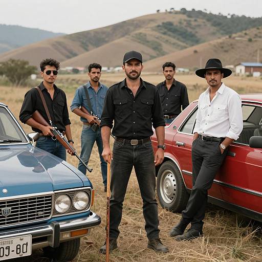 Five Men in a Rural Hillside Scene