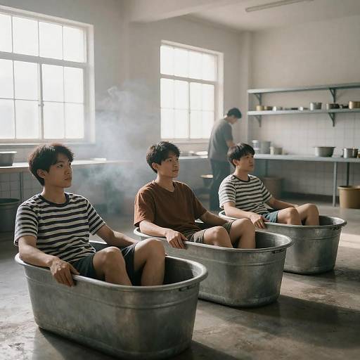 Casual Men in Industrial Room Scene