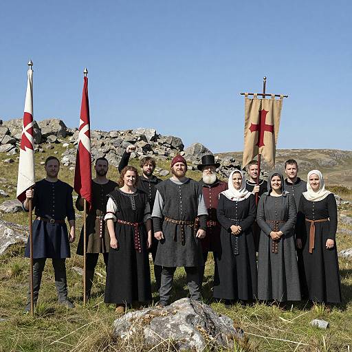 Medieval Gathering in Grassy Landscape