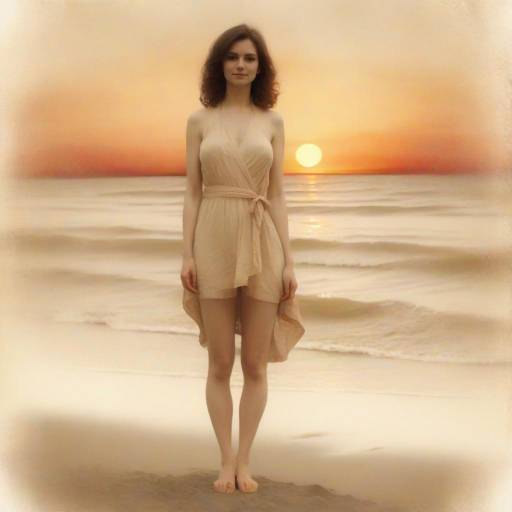 Woman at Sunset Beach, Full Body Shot