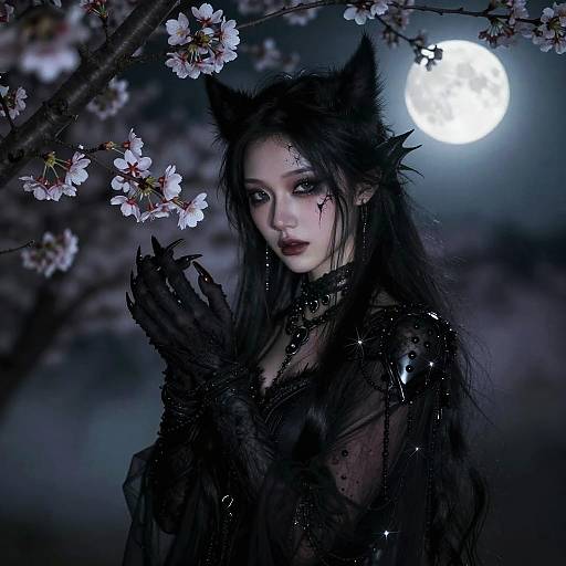 Feral Umbreon Under Moonlit Cherry Blossoms