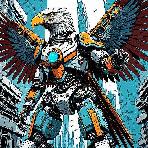 Futuristic Robotic Eagle in Comic Style