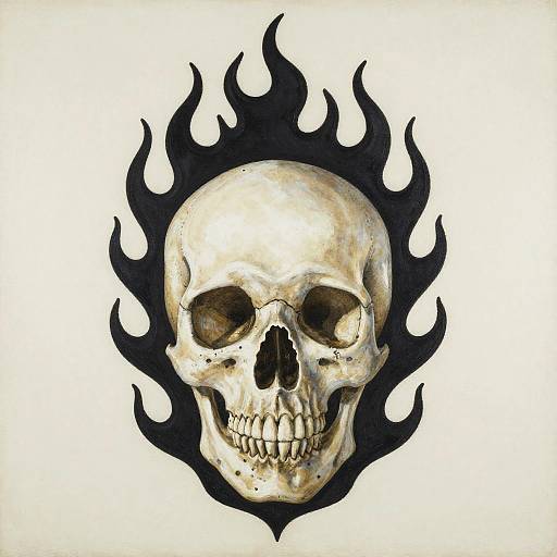 Symmetrical Skull Painting with Black Flames