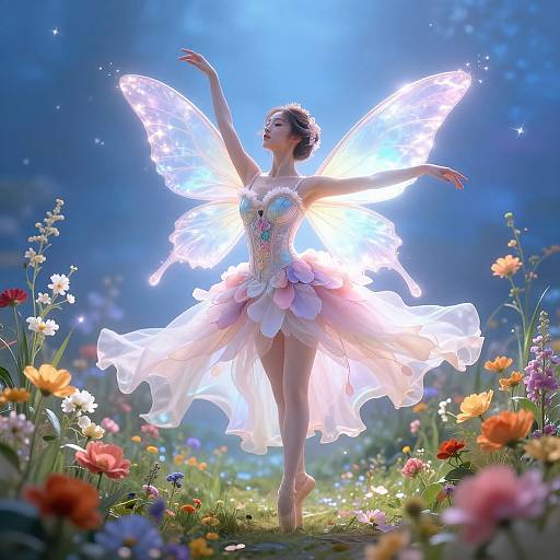 Graceful Fairy Ballet Among Flowers