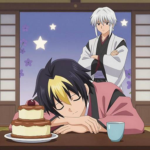 Two Anime Characters in Traditional Japanese Room