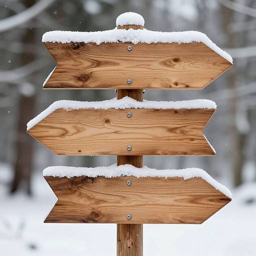 Snow-Covered Blank Wooden Directional Signs