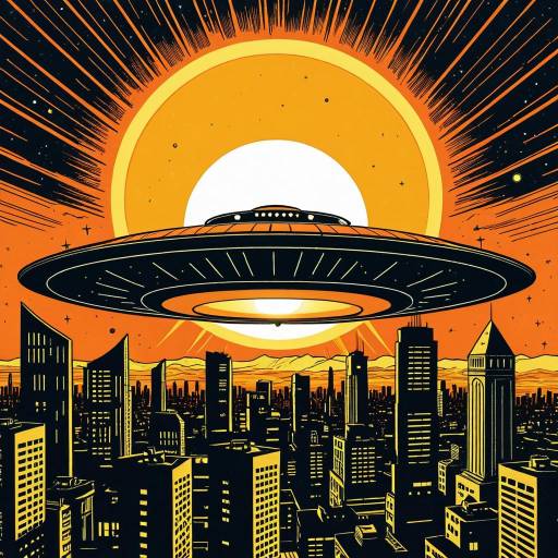 Retro Sci-Fi UFOs Over Futuristic City