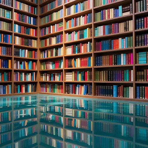 Cyberpunk Surreal Library Reflection