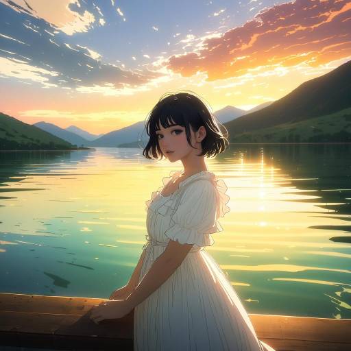 Serene Sunset View: Dreamy Young Woman