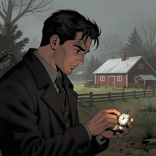 Noir Detective on Foggy Christmas Farm