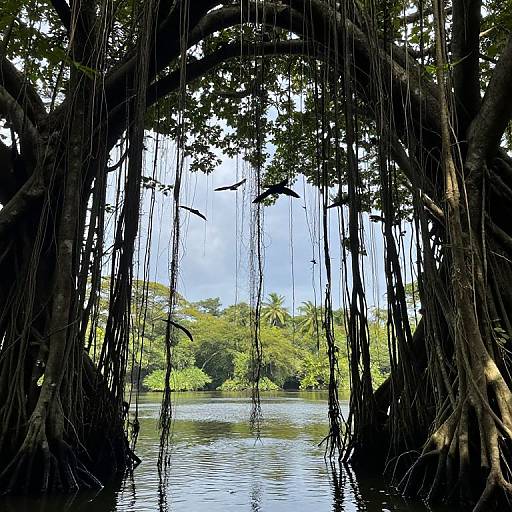 Inverted Jungle Canopy with Birds