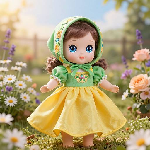 Whimsical Porcelain Doll in Garden