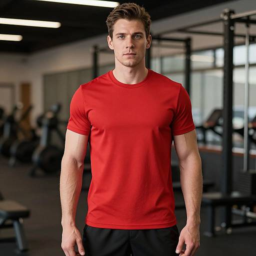 Man in Red Workout Shirt