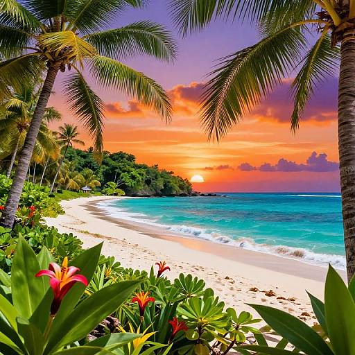 Tropical Paradise Sunset Scene