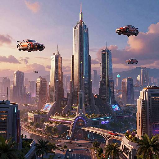 Cyberpunk Fantasy Cityscape at Dusk