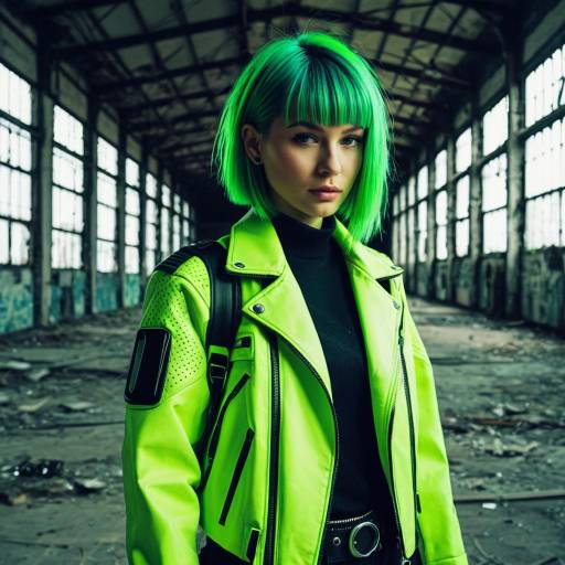 Woman with Neon Green Hair in Abandoned Warehouse Woman with Neon Green Hair in Abandoned Warehouse