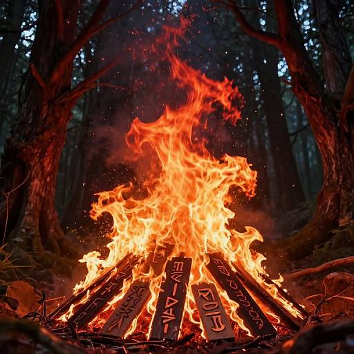 Mystical Dancing Flames in Enchanted Forest