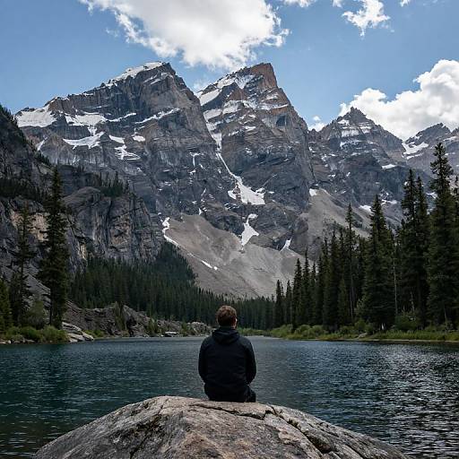 Person Sitting on Rocky Mountain
